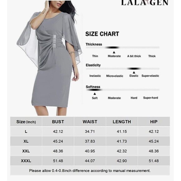 LALAGEN Women chiffon dress Sz 3XL ruffles flattering cap sleeve Dress - Picture 5 of 8